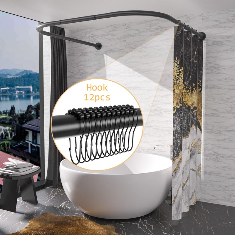 U Shaped Shower Curtain Rod (Both sides: 31.5"-47", Middle: 34.7"-43")