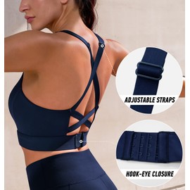 Ewedoos High Support Sports Bras for Women Adjustbale Supportive High Impact Sports Bra Push Up Workout Running Bras Navy Blue