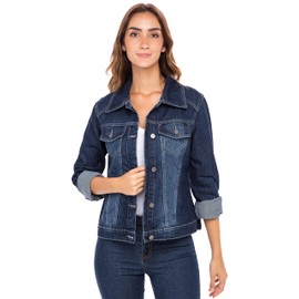 Skylinewears Women’s Vintage Western Denim Jacket – Classic Button-Up Long Sleeve Jean Jacket DK Blue XL