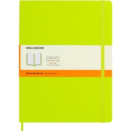Moleskine - Classic Notebook, Ruled Notebook, Soft Cover and Elastic Closure, Size X-Large 19 x 25 cm, Colour Lemon Green, 192 Pages