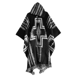 TACSTRUN Men's Hoodies Poncho Cape Aztec Western Pullover Cloak Coat Vintage Bat Sleeve Knitted Cloak Shawl,Black,L