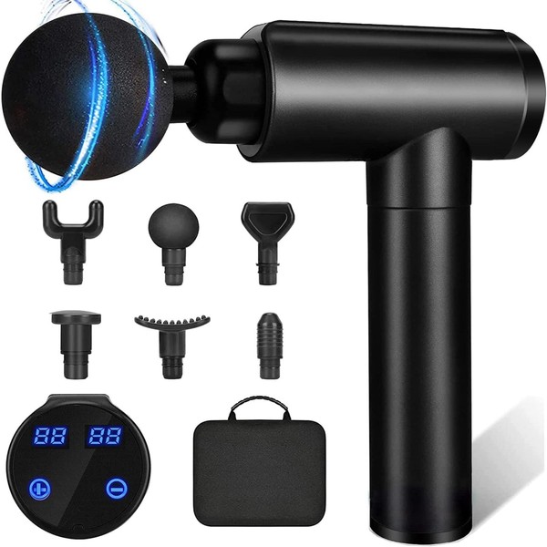 Cholas Massage Gun, Muscle Therapy Gun for Athletes, Deep Tissue Percussion Body Muscle Massager with 30 Adjustable Speeds, 6 Types of Massage Heads, Handheld Massager for Neck Back Pain Relief