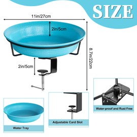 VeyFolzin.st Deck Mounted Bird Bath Bowl Spa for Outside, Detachable Unheated Birdbath Bowl and Heavy Duty Sturdy Clamp, Outdoor Garden Mounted Birdfeeder for Attracting Birds (Blue)