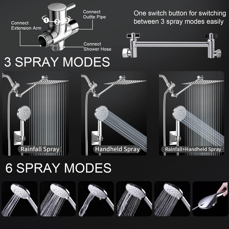 10 inch Rainfall Shower Head Combo Stainless Steel, THE FIRST