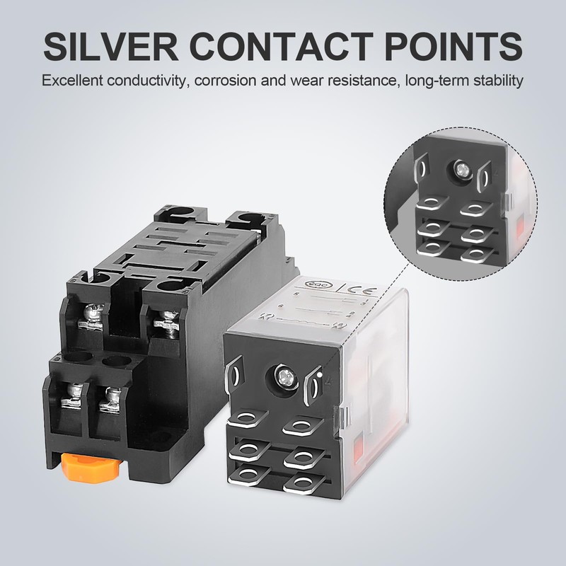 GUETNEU 2 Pcs Electromagnetic Power Relays, Red Indicator Light, 8-Pin