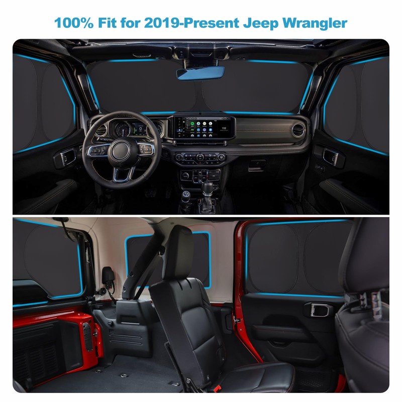 XCBYT 2019-2024 Wrangler Window Shades | 6 Layers Thickened Car