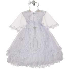 BluNight Collection Virgin Mary Embroidery Off Shoulder Baby Infant Girl Baptism Christening Dress (TR40K1) White 4