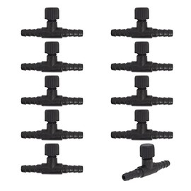 DBOO 10 Pack T Shape Aquarium Control Valves Single Way Black Plastic Aquarium Hose Connector Air Flow Control Regulator Air Valve for 5 mm ID Tubing