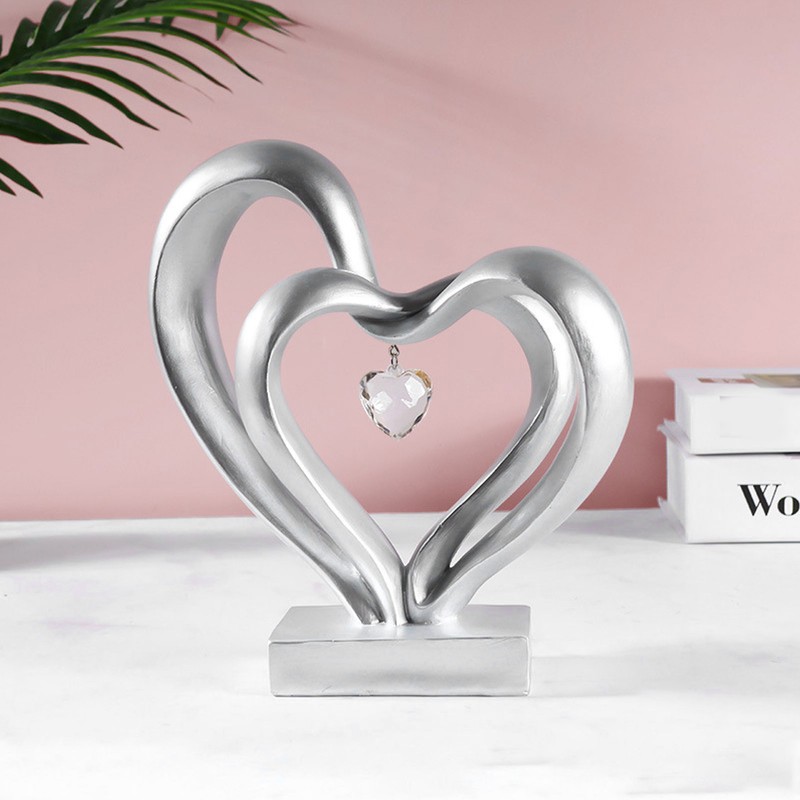 Double Heart Sculpture Resin Romantic Heart Statues Love Sculpture for