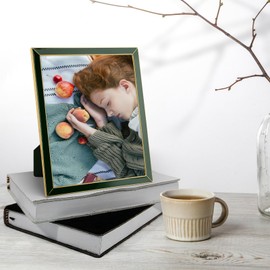 Frametory Enamel Picture Frame - 8x10 Gold Metal Edge Green Enamel Picture Frame With Easel and Velvet Back for Tabletop Display, Bookshelf, 8x10 Wall Decoration, Photo Frames-2 Set