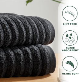 Towelogy Bamboo Hand Towels 2-Pack 50x80 cm Premium Quality Soft and Absorbent Towels for Hotel Spa Bathroom | OEKO-TEX CERTIFIED (2, Black)