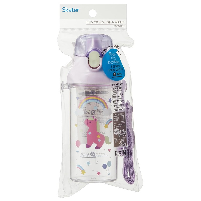 Skater PSB5TRC-A Kids Clear Plastic Water Bottle 480ml Graduated Hydration