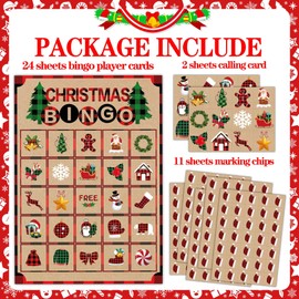 Joy Bang Christmas Crafts for Kids, Christmas Bingo Cards Games 24 Players, Winter Holiday Activities for Family Large Group Classroom, Xmas Party Supplies Favors Gifts for Children