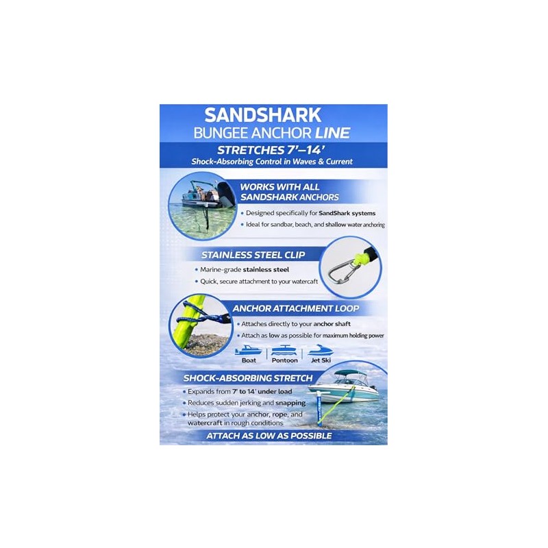 SandShark Premium Bungee Dock Line - Shock Absorbing Boat Accessory