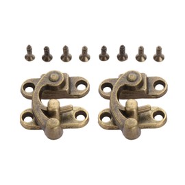Yetaha 2Pcs Antique Bronze Left Latch Hook Hasp, Vintage Lock Clasp, Hasp Hook Metal Catch Curved Buckle with 8 Screws for Jewelry Box Cabinet Toolbox Suitcase Box (29 X 33MM)