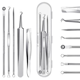maxtachi Pack of 5 Blackhead Remover Comedone Squeezer Set, High-Quality Stainless Steel Pimple Squeezing Tool with Tweezers & Organiser, Blackhead Remover for Blackheads Pimples Whiteheads Acne