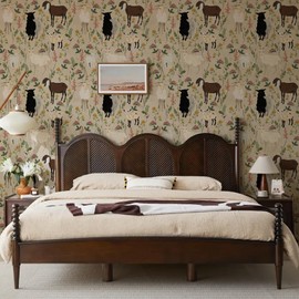 KDGHORMY Beige Animal Wallpaper Peel and Stick Vintage Multicolor Goat Leaf Daisy Flowers Floral Wallpaper Watercolor Farm Easy Peel Off Stick on Wall Paper for Bedroom Cabinet Renter 17.71"x118.1"