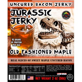 Jurassic Jerky’s Sweet Bacon pack – Delicious Smoky Applewood and Old-Fashioned Maple Bacon Jerky, high protein, MSG-free, low sodium, no preservatives (2 OZ - 2 bags)