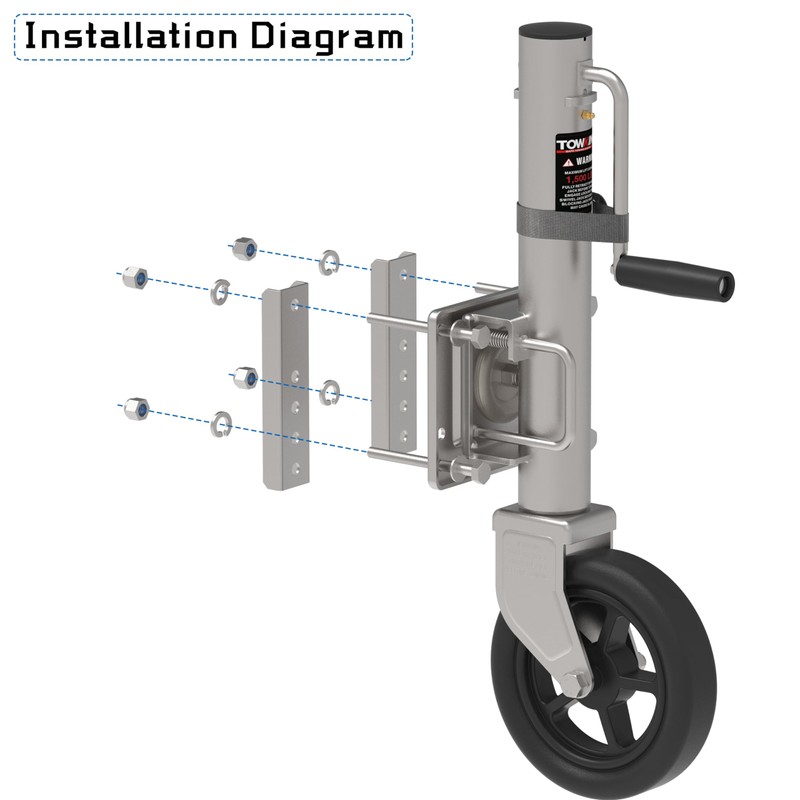 TOWKING 8" Spoke Wheel Trailer Jack, 10" Vertical Movement, 1500