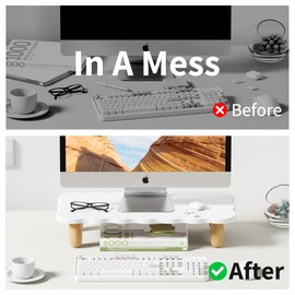 AFOOYO Monitor Stand Riser,Cookie-Shaped Sturdy Wood Computer Monitor Stand, Monitor Stand Riser, Multi-Purpose Desktop Organizer Riser for Computer,Laptop,Printer,TV,White