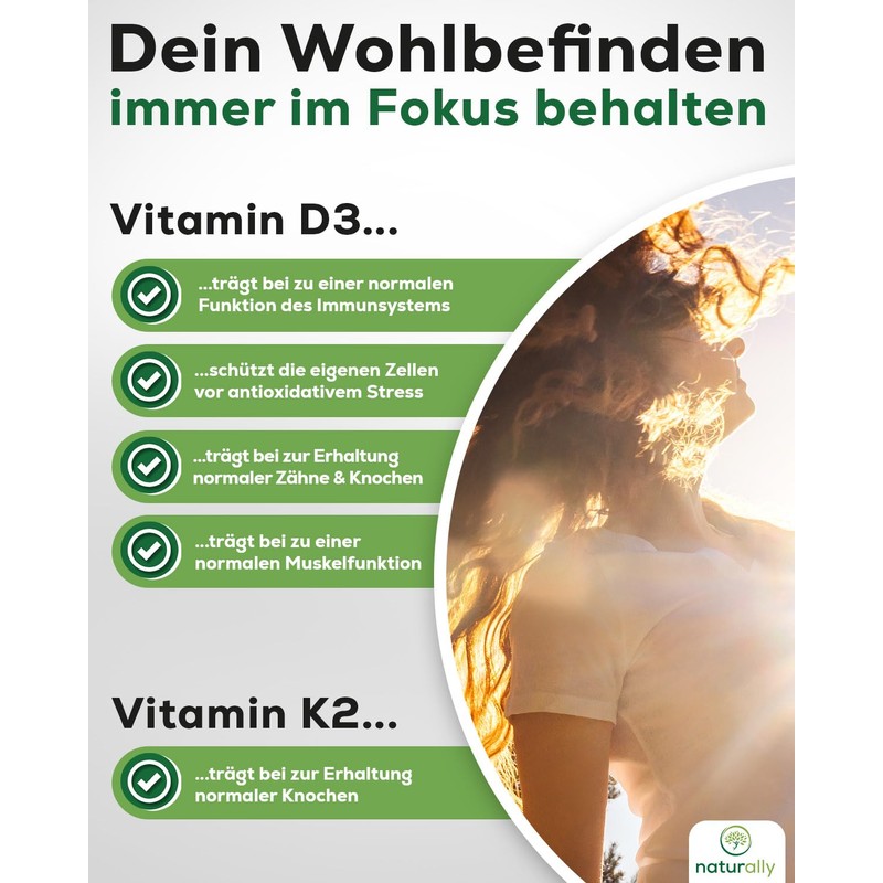Natural Vitamin D3 K2 Tablets High Dose - 5000 IU