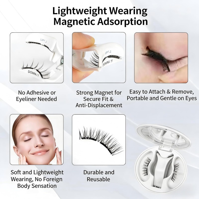 Alinsea 2025 Magnetic False Eyelashes, No Glue, No Eyeliner Needed,