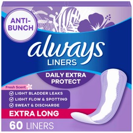 Always Daily Extra Protect Liners, Extra Long Length, Scented Panty Liners, 60 Count