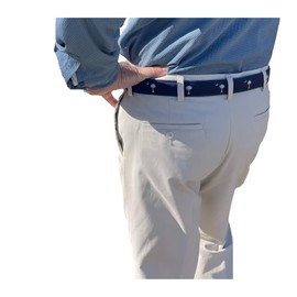 Charleston Belt SC Palmetto Moon Genuine Leather State Flag Ribbon Belt (34 30-31 pants), Navy Blue