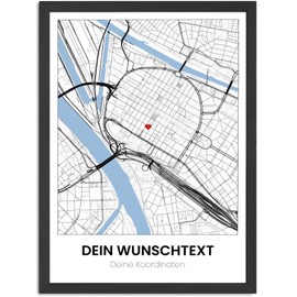 SpecialMe® Poster Koordinaten Geschenk Stadtplan Landkarte personalisiert mit Wunschtext Geschenkidee für Sie und Ihn Partner Beste Freunde Weiss