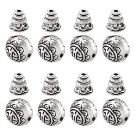 Cheriswelry Tibetan Silver Guru T-Drilled Loose Beads 3 Way Buddha Mala Prayer Cone Bead Caps for Jewelry Bracelets, Silver, pearls