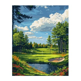 ARNLRDYA Golf Course Paint by Number Kits for Adults, Forest Grassland Landscape Paint by Numbers for Beginner, Lake and Blue Sky Acrylic Paint Oil Painting Gift Unframe for Home Decor(16×20inches)