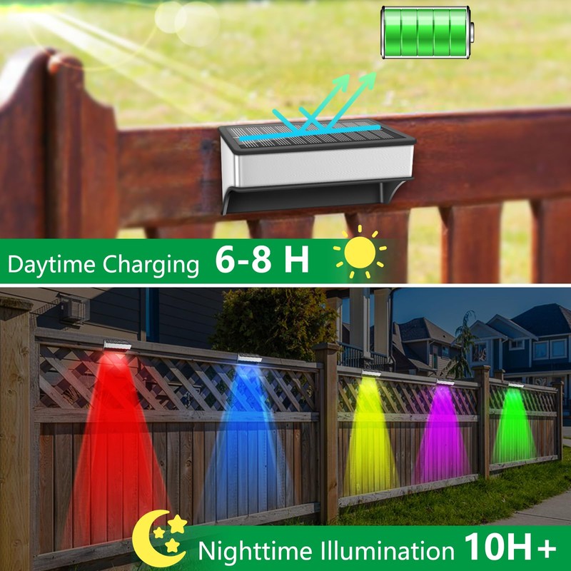 Solar Fence Lights Outdoor, LED Step Lights with 9 Lighting