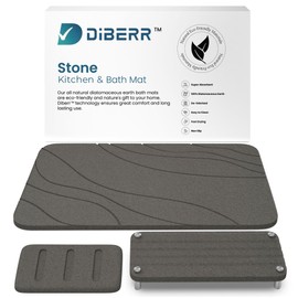 DIBERR Stone Bath Mat, Set of 3 Non-Slip Diatomite Stone Bath Mat, Quick Drying Bath Mat Stone Absorbing, Super Absorbent Diatomaceous Earth Bath Mat for Bathroom Kitchen - Slate Dark Grey
