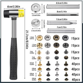 320 PCS Leather Rivets Kit, Leather Snap Fasteners, Snap Button Fastener kit with Double-Sided Nylon Hammer and 5 PCS Installation Tools for Belts, Jacket, Leather, Purses and Hats