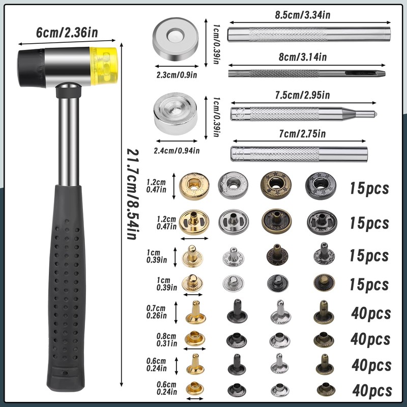 320 PCS Leather Rivets Kit, Leather Snap Fasteners, Snap Button
