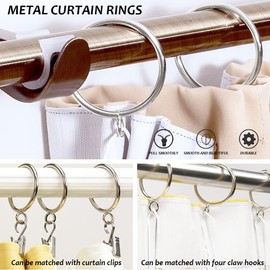 14Pcs Large Metal Curtain Rings 63mm/2.48in Inner Diameter with Eyelets, Shower Curtain Rings Hoops, Drape Sliding Eyelet Rings for Rod, Closed Drapery Rings, Curtain Clip Rings (Silver)