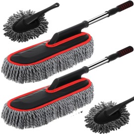 Tanlade 4 Pack Microfiber Car Duster Exterior Scratch Free with Extendable Handle Auto Duster Exterior Cleaning Dust Tools for Car Brush for Cars Truck Bike RV Boats Motorcycle (Gray with Red Edge)
