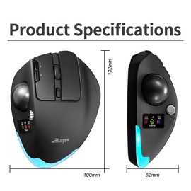Wireless Mouse – 2.4GHz + Bluetooth Dual Mode Connection, 8 Programmable Buttons, 8000 CPI Adjustable, Trackball Design, with Display Screen, Ergonomic Tilt Angle, For Windows, macOS, Android, Linux