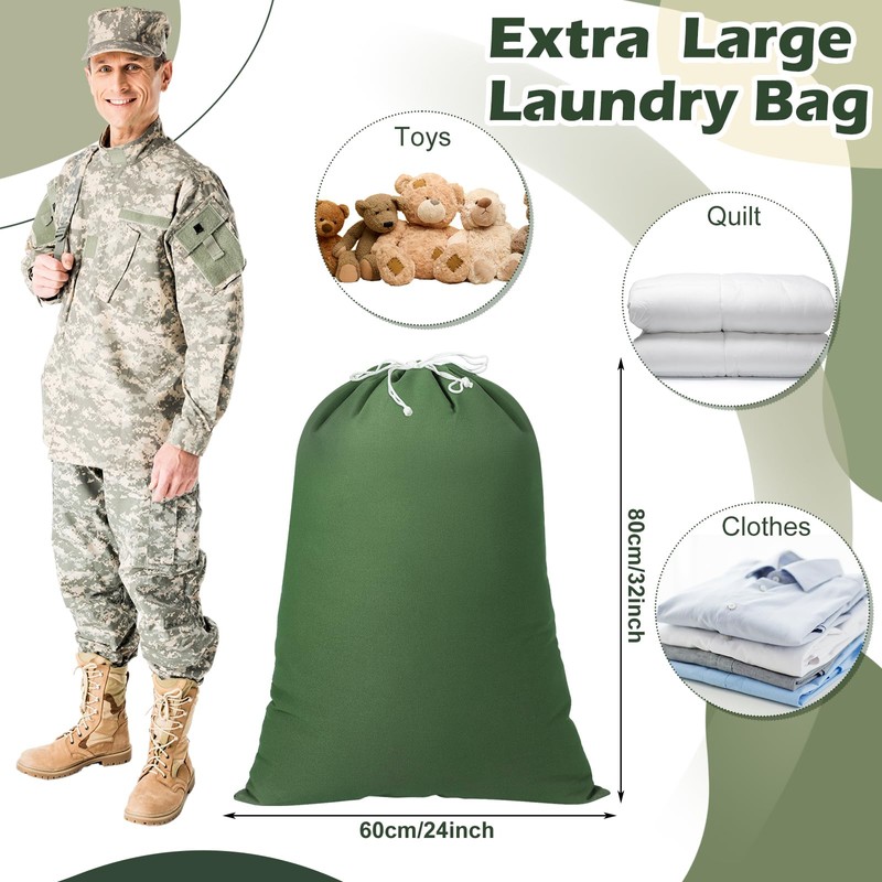 Locmeo 4 Pack Army Laundry Bags Military Cotton Laundry Bag