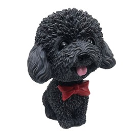 IBWell Mini Resin Bobbing-Head Dog for Car Dash Board Decor,Dashboard Doggy Puppy Toy with Adhesive Tab（Poodle） (Black-No Bowtie)