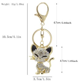 shilipu Rhinestone Cat Keychain Cute Animal Keychain Pendant Kitten Keychain Alloy Gold Rhinestone Car Keychain for Bag Purse Charm Accessories