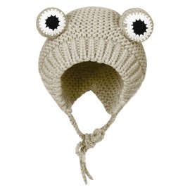 Haoohu Knitted Frog Headband Hat Cute Cartoon Crochet Frog Hat Beanie Hats for Cosplay Photo Props Apricot
