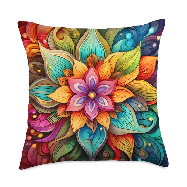 Groovy Retro Psychedelic Hibiscus Flowers Throw Pillow