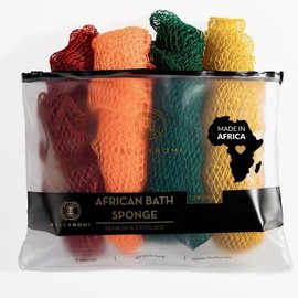 Bellanomi 4 Piece African Exfoliating Net Sponge Bundle, Ethically Sourced from Nigeria Bath Sponge Bath Sponge Shower:_SANKOFA