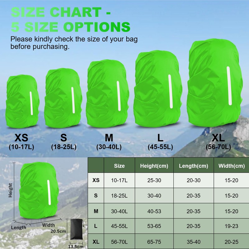 LAMA 2pcs Waterproof Rain Cover for Backpack, Reflective Rainproof Protector