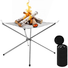 Abaigeal Portable Fire Pit for Camping, Outdoor Small Folding Fire Pit with Carrying Bags, 16.5in 304 Stainless Steel Foldable Stainless Steel Mesh Fire Pit Fireplace BBQ Fire Bowl for Outdoor Patio