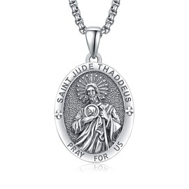 ADMETUS St Jude Necklace for Men 925 Sterling Silver Oval Saint Jude Necklace San Judas Tadeo Jewellery Religious Gifts