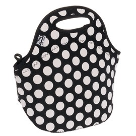 BUILT Gourmet Getaway Soft Neoprene Lunch Tote Bag - Lightweight, Insulated and Reusable, One Size, Big Dot Black & White