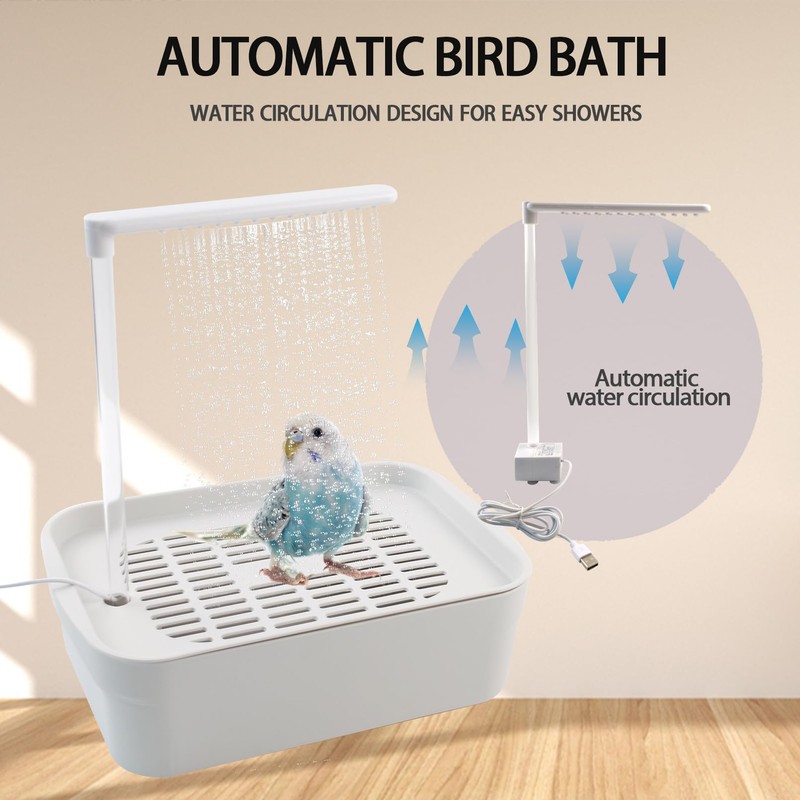 PINVNBY Automatic Bird Bath with Pump,Parrot Bathtub Shower Parakeet Bath