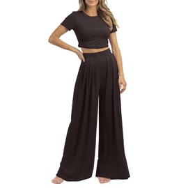 PEIARA Women's 2 Piece Lounge Sets Summer Short Sleeve Crop Tops Two Piece Outfits Woman Wide Leg Palazzo Pants Set Matching Tracksuits 2025 Clothes